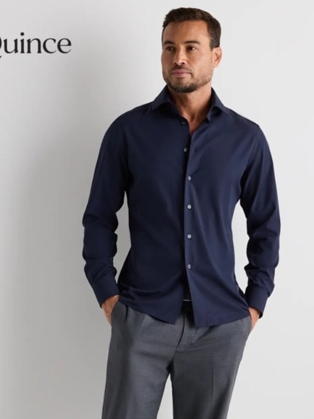 Quince Men's Performance Stretch Dress Shirt - Navy Blue - Size M